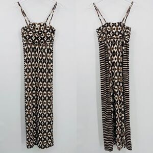 Soma Size XS Brown & Cream Mixed Geometric Print Adjustable Strap Maxi Dress